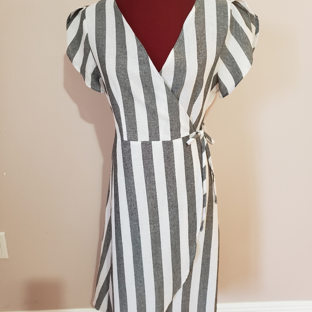 Cupshe striped midi length wrap dress